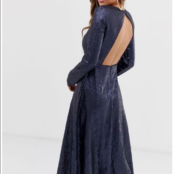 TFNC London Synthetic Long Sleeve Fit And Flare Sequin Midi Dress - Picture 6 of 7
